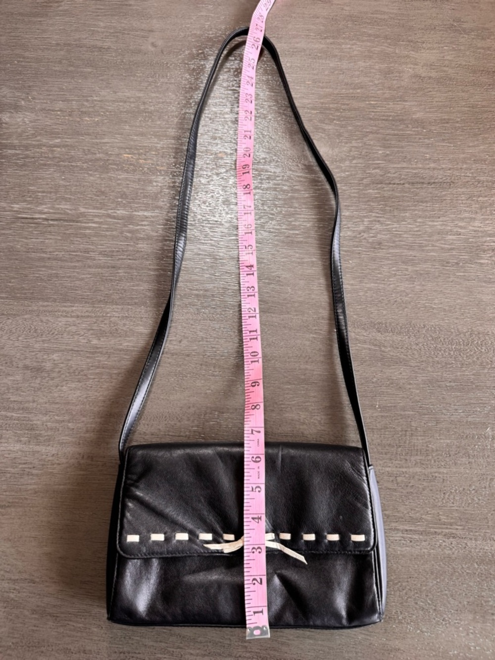 Vintage Leather Contrast Stitching Bow Colette Purse Bag Black White - Picture 12 of 12